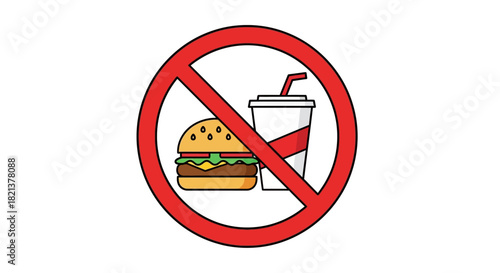 No Food or Drinks Allowed Prohibition Sign on White Background