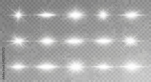 Collection of white lens flare effects on a transparent background for creative projects