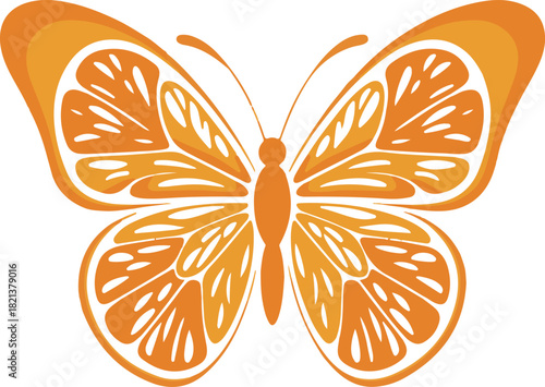 Vibrant orange slice shaped like a butterfly on a clean white background