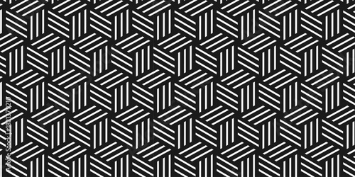 Geometric black and white gradient seamless overlap triangle fabric lap ornament decoration wall and floor line square mosaic floral wallpaper background.	