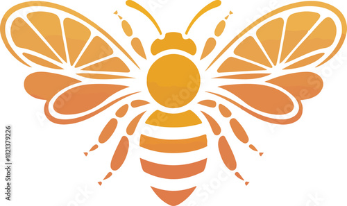 Stylized bee with orange slice wings on a white background