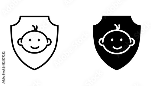 Parental control icon set, parental guidance icon, Parent kid shield icon on white background