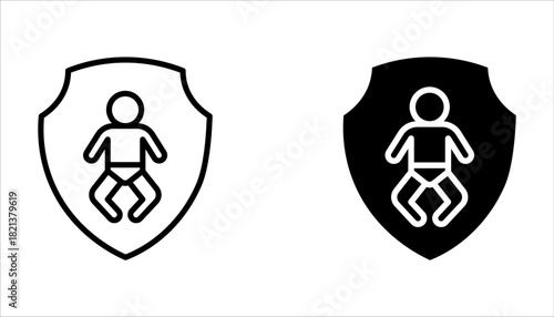 Parental control icon set, parental guidance icon, Parent kid shield icon on white background