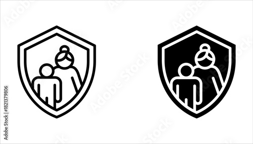 Parental control icon set, parental guidance icon, Parent kid shield icon on white background