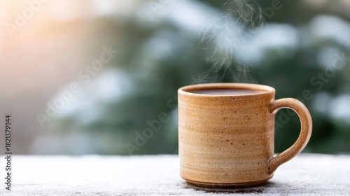 Wallpaper Mural Apres-ski drinks concept. Warm cup of coffee with steam against a snowy background. Torontodigital.ca