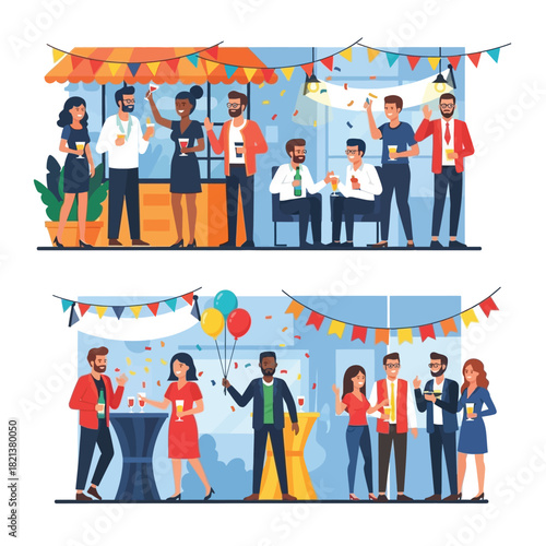 People celebrating at festive gatherings