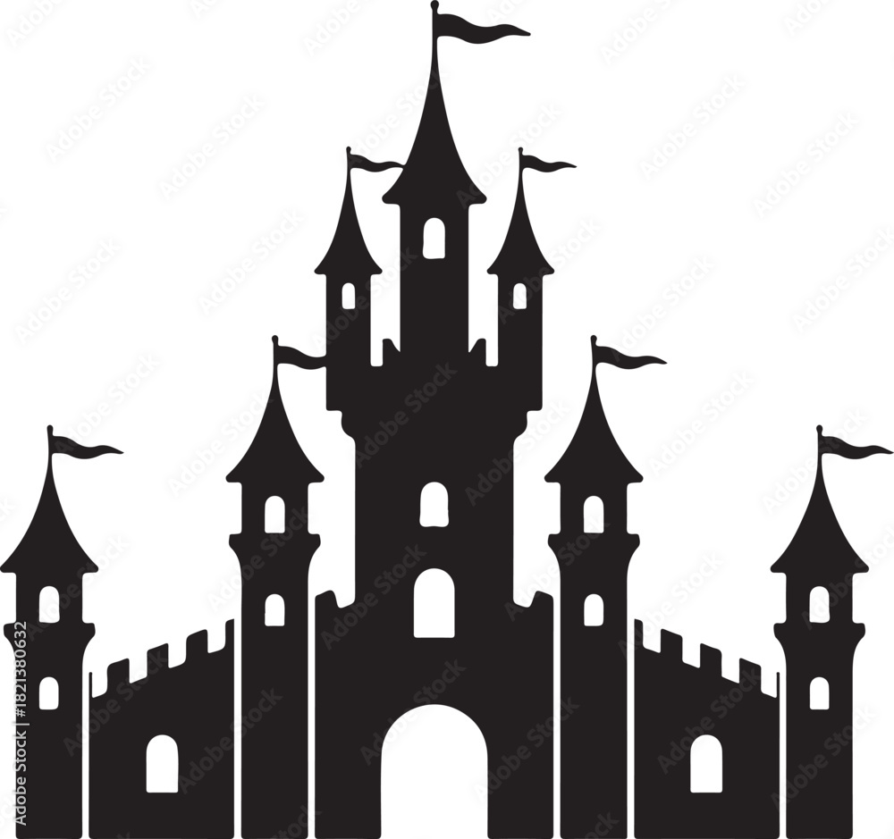 Fototapeta premium Silhouette of a Majestic Castle with Towers