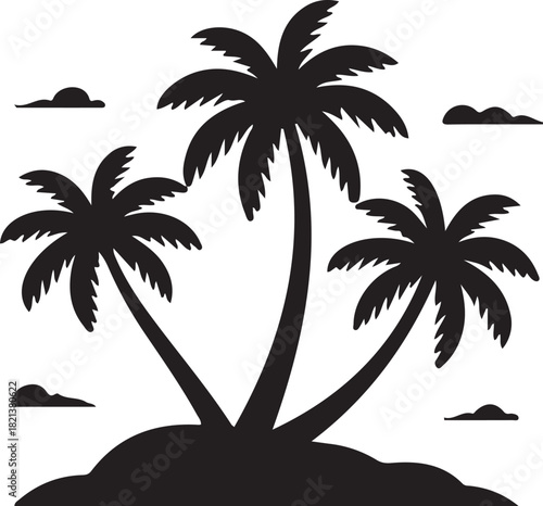Tropical Island Palm Trees Silhouette Vector