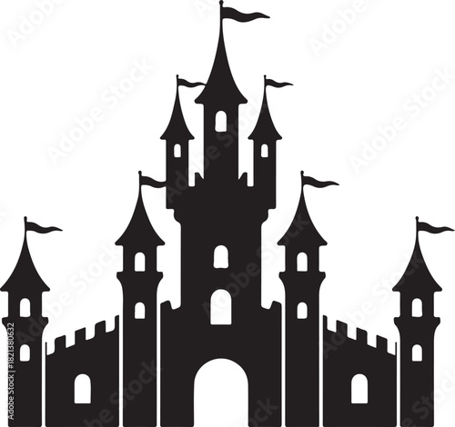 Silhouette of a Majestic Castle with Towers