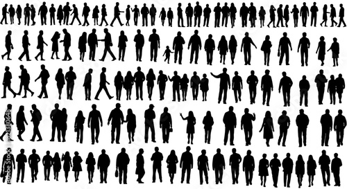 Diverse crowd silhouettes people standing walking and gathering in vector format