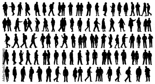 Large crowd silhouette collection of people walking and standing in various poses