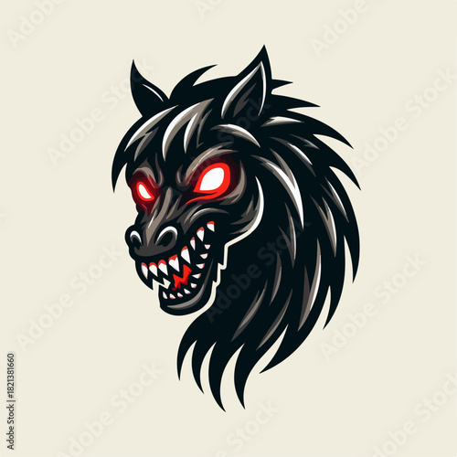 Vector illustration of a scary and ferocious horse.