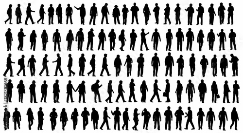 Diverse crowd silhouettes a collection of people standing walking and interacting