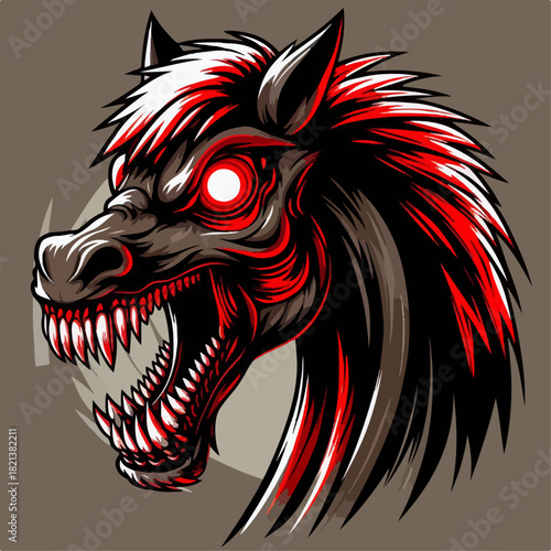Vector illustration of a scary and ferocious horse.