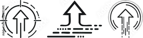High speed upload symbol with upward motion arrow depicted in clean bold technical outline vector design