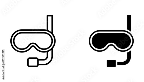 Diving mask icon set, scuba glasses and ocean, vector graphics on white background