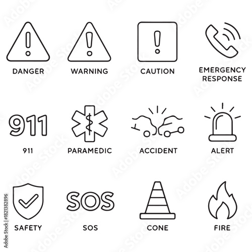 Emergency line icons set vector