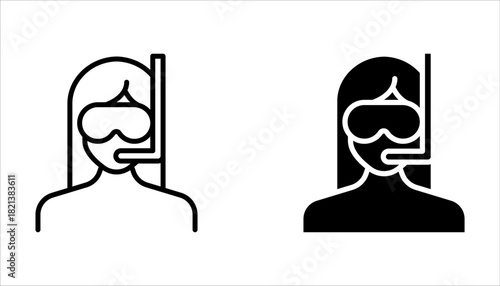 Diving mask icon set, scuba glasses and ocean, vector graphics on white background