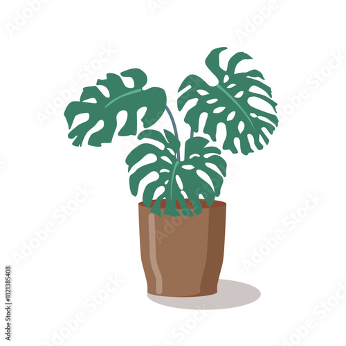 Stylish flat-design monstera in a modern geometric pot. Bold tropical leaves with clean lines and sharp contours. Perfect for interiors, branding, or botanical projects. Scalable vector