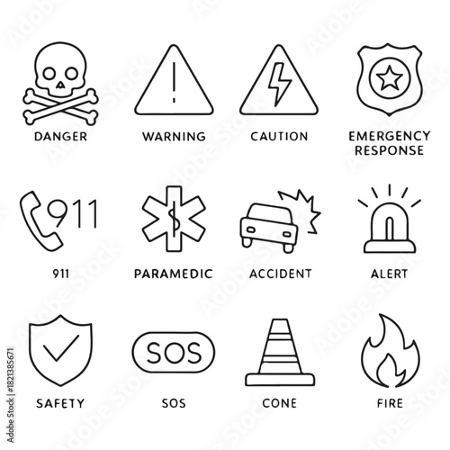 Emergency line icons set vector