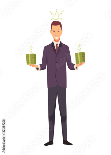 Rich man flat cartoon comic element, millionaire man money vector illustration