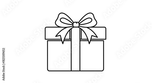 A simple line drawing of a gift box with a bow on top, ready to be given.