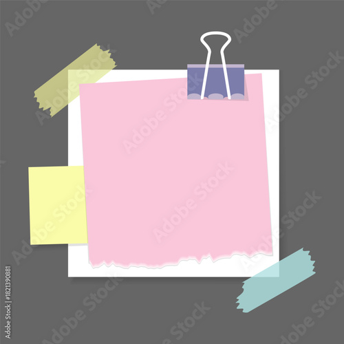 Paper notes stickers. Place for memo messages on paper sheets. Blank sticky place for to do list and office notice or information board