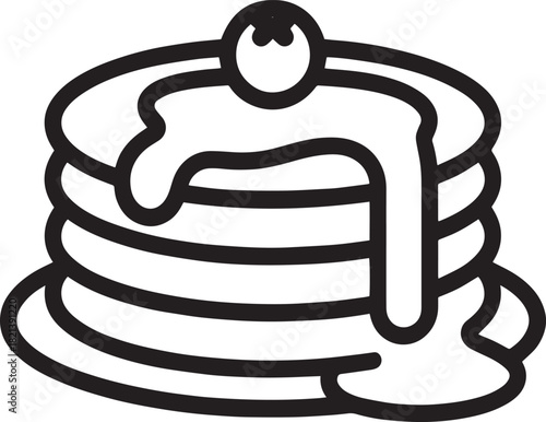 Pancakes with syrup and a blueberry, morning food outline icon