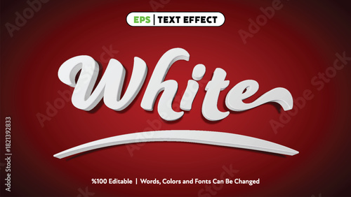 Bold white script text effect on deep red gradient background with long underline stroke and subtle shadowed 3d lettering in editable retro vector style