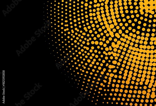 Abstract black background with a spiraling halftone pattern of yellow circles