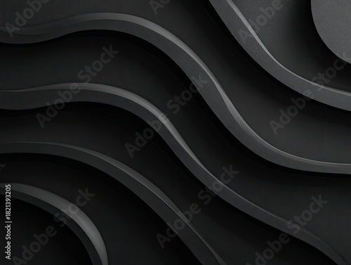 Abstract black wavy design with 3D shadow effect, modern artistic background