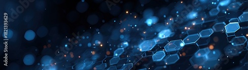 Abstract blue and orange bokeh with hexagonal cells. Futuristic and high-tech design