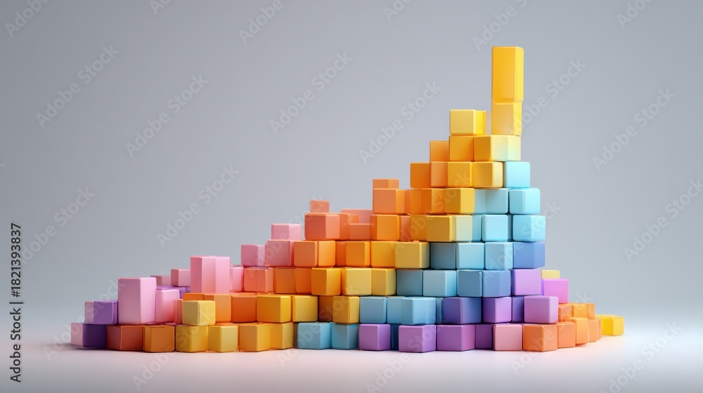 Fototapeta premium abstract composition of colorful blocks forming upward graph, symbol of startup growth and innovation