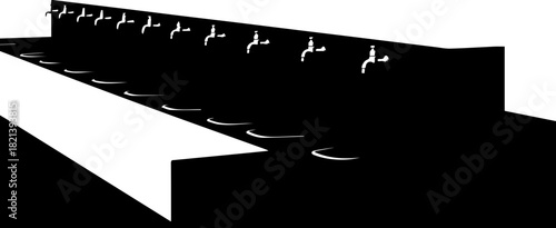 Elegant minimalist design of a trough sink with multiple faucets, perfect for sleek bathroom concepts