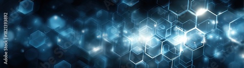 Abstract blue background featuring blurred hexagonal shapes with light effects