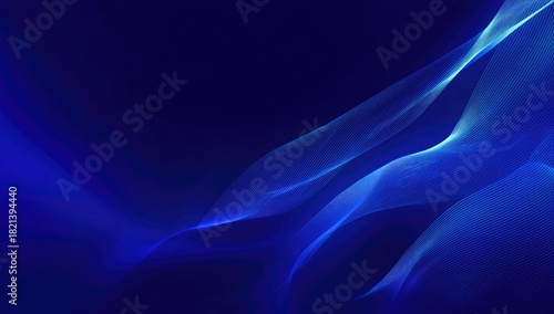 Abstract blue ethereal flowing lines on dark backdrop, textured
