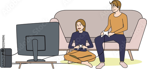 リビングでくつろぎながら遊ぶゲーム風景