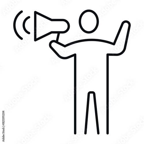 Vector icon of a person using a megaphone to make an announcement in a simple outline style