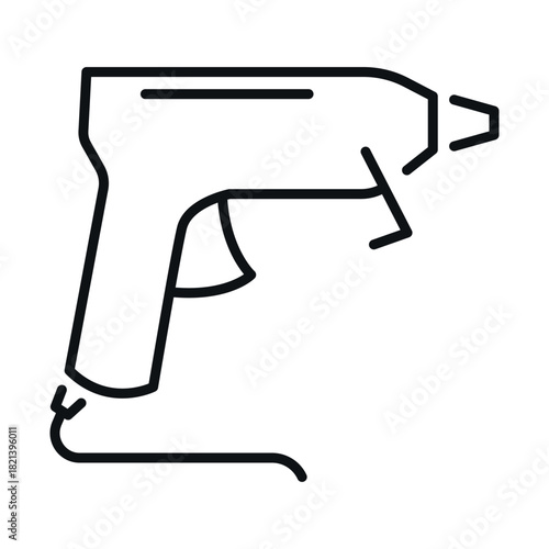 A linear icon of a hot glue gun, ideal for various types of crafts, creativity, and repairs.