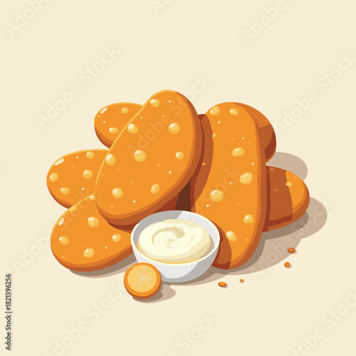 Chicken nuggets with dip on beige background  