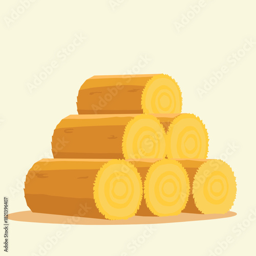 Hay bales stacked in a minimalist style on a light background  