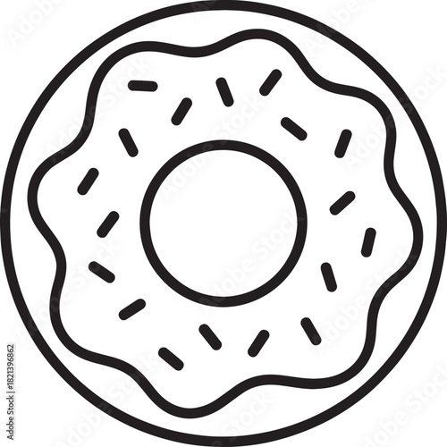 Outline drawing of a donut with sprinkles vector illustration icon
