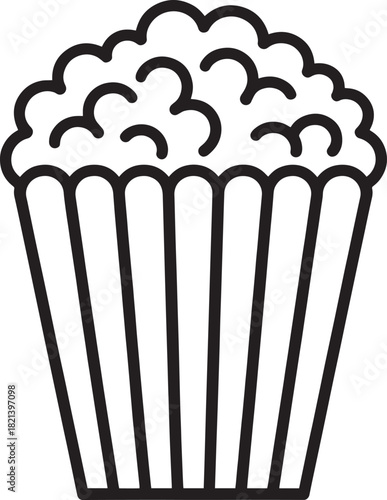 Popcorn snack in striped bucket, movie cinema food icon outline
