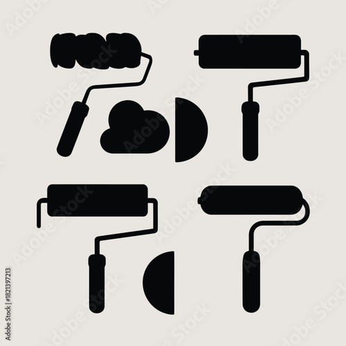 Painting tool set silhouette collection with different textures and shapes isolated on white background, Vector, illustration