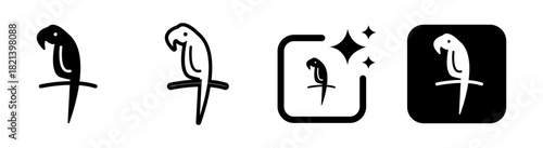 Parrot icon for animal kingdom and bird zoology in black vector illustration on a transparent background