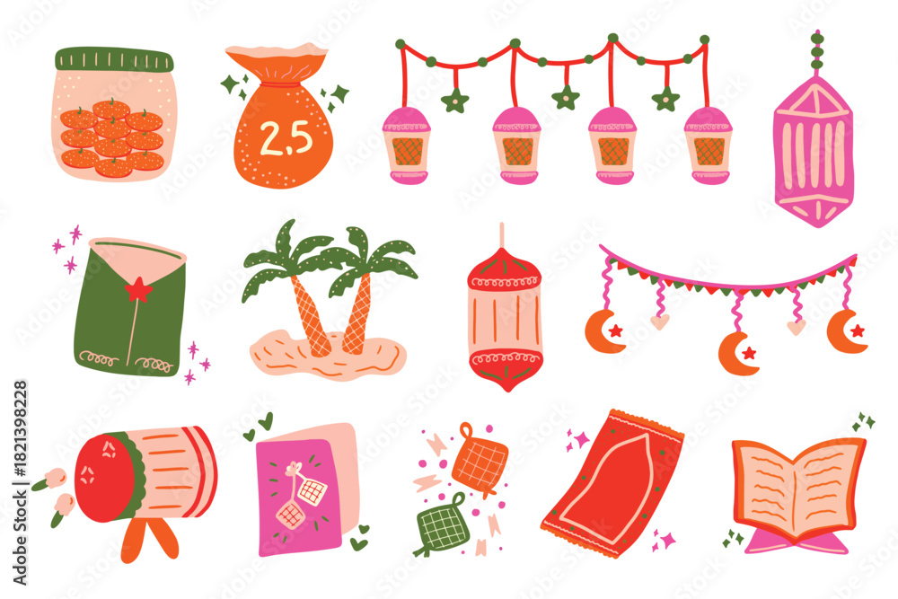 Fototapeta premium Cute Colorful Ramadan Element Collection