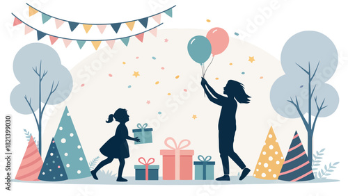 Joyful celebration with gifts, balloons, and confetti creates a heartwarming family birthday moment