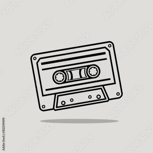 Retro cassette tape line art illustration with shadow on isolated background isolated on white background, Vector, illustration