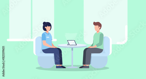 Two people in a meeting with a tablet computer on a table