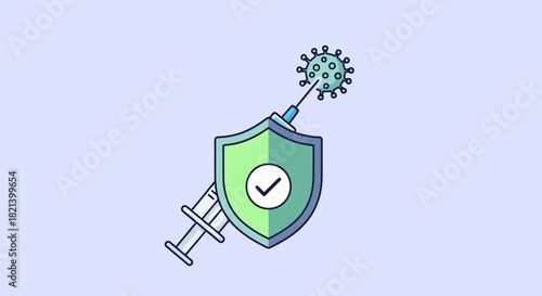 Medical Shield and Syringe Icon Representing Protection and Health
